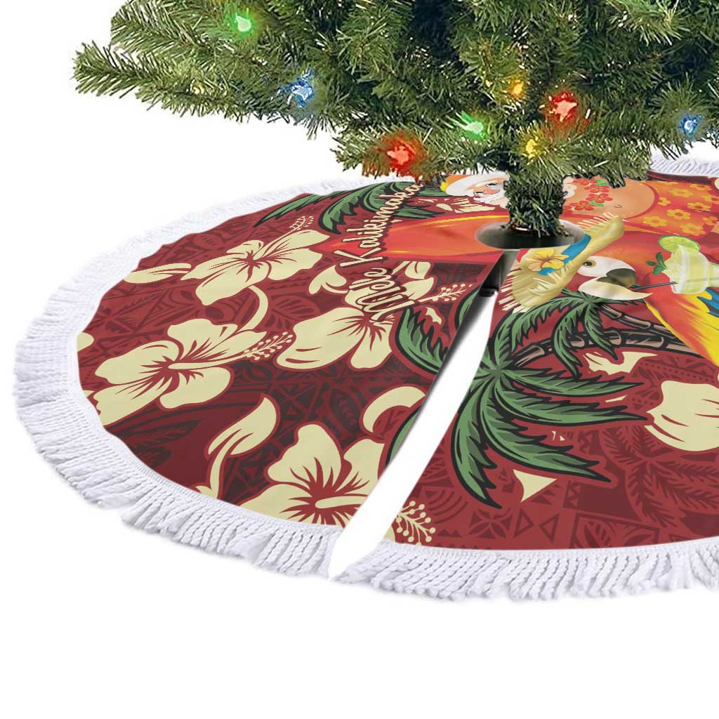 Crimson Red Tropical Christmas Hawaii Tapa Tree Skirt Aloha Santa Drink Party - Wonder Print Shop