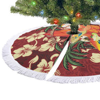 Crimson Red Tropical Christmas Hawaii Tapa Tree Skirt Aloha Santa Drink Party - Wonder Print Shop