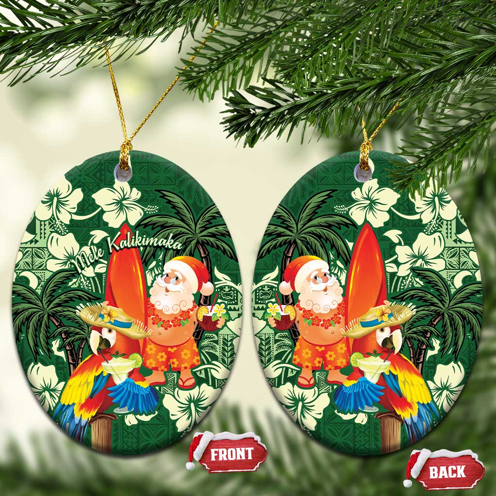 Moss Green Tropical Christmas Hawaii Tapa Ceramic Ornament Aloha Santa Drink Party - Wonder Print Shop