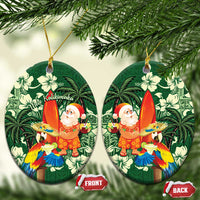 Moss Green Tropical Christmas Hawaii Tapa Ceramic Ornament Aloha Santa Drink Party - Wonder Print Shop