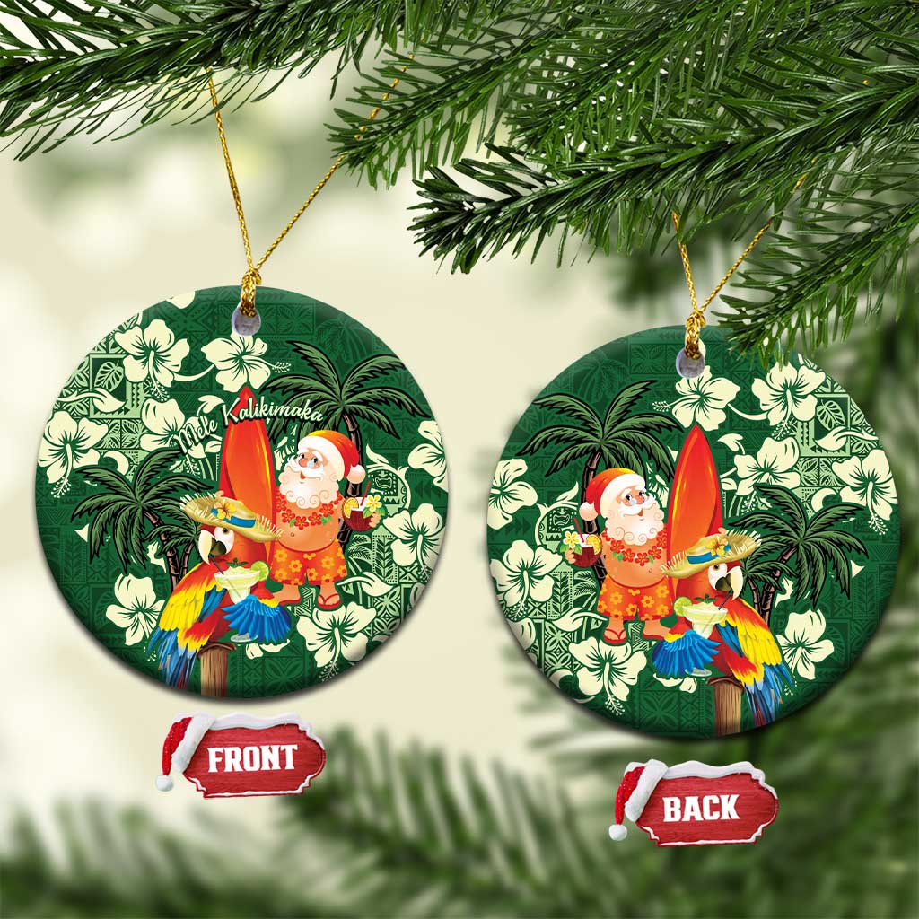 Moss Green Tropical Christmas Hawaii Tapa Ceramic Ornament Aloha Santa Drink Party - Wonder Print Shop