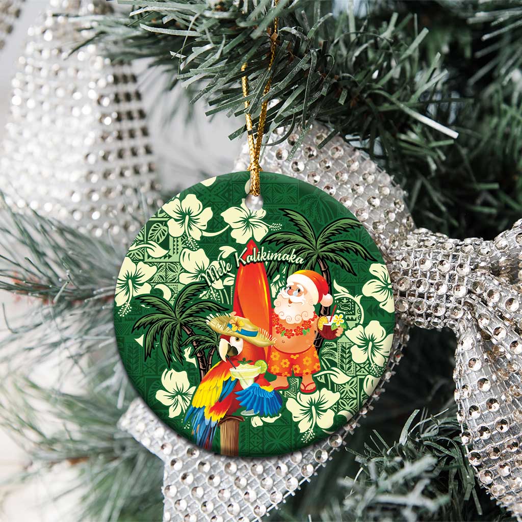Moss Green Tropical Christmas Hawaii Tapa Ceramic Ornament Aloha Santa Drink Party - Wonder Print Shop