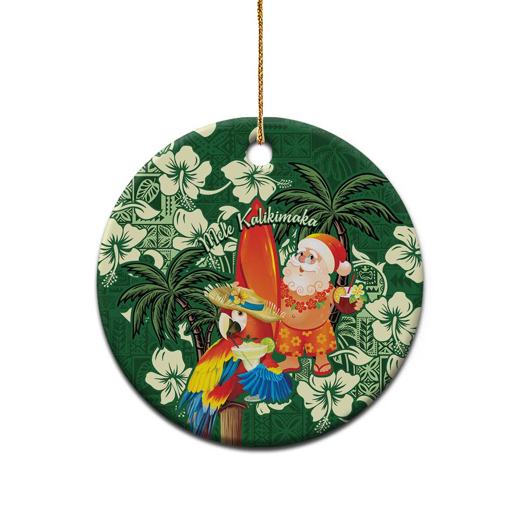 Moss Green Tropical Christmas Hawaii Tapa Ceramic Ornament Aloha Santa Drink Party - Wonder Print Shop