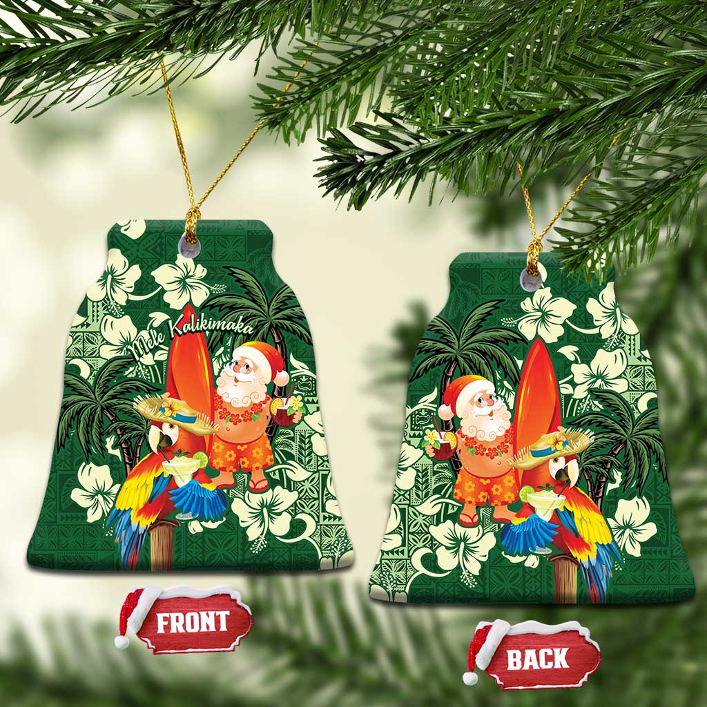 Moss Green Tropical Christmas Hawaii Tapa Ceramic Ornament Aloha Santa Drink Party - Wonder Print Shop