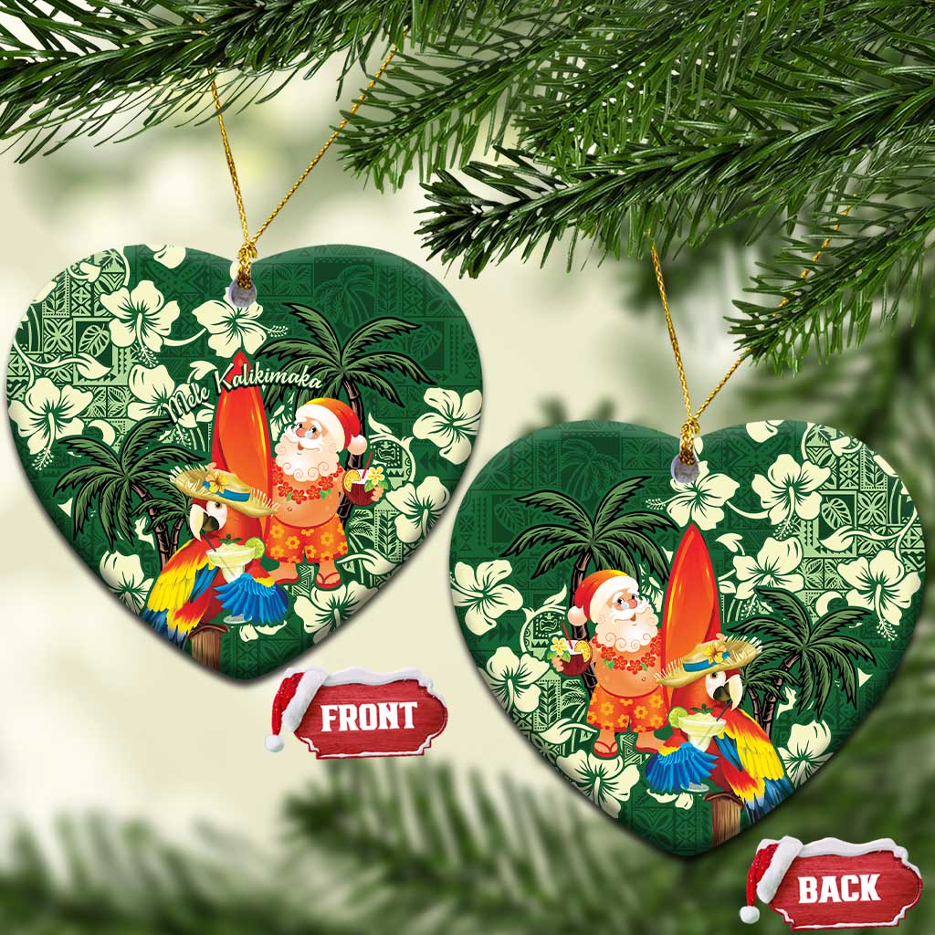 Moss Green Tropical Christmas Hawaii Tapa Ceramic Ornament Aloha Santa Drink Party - Wonder Print Shop