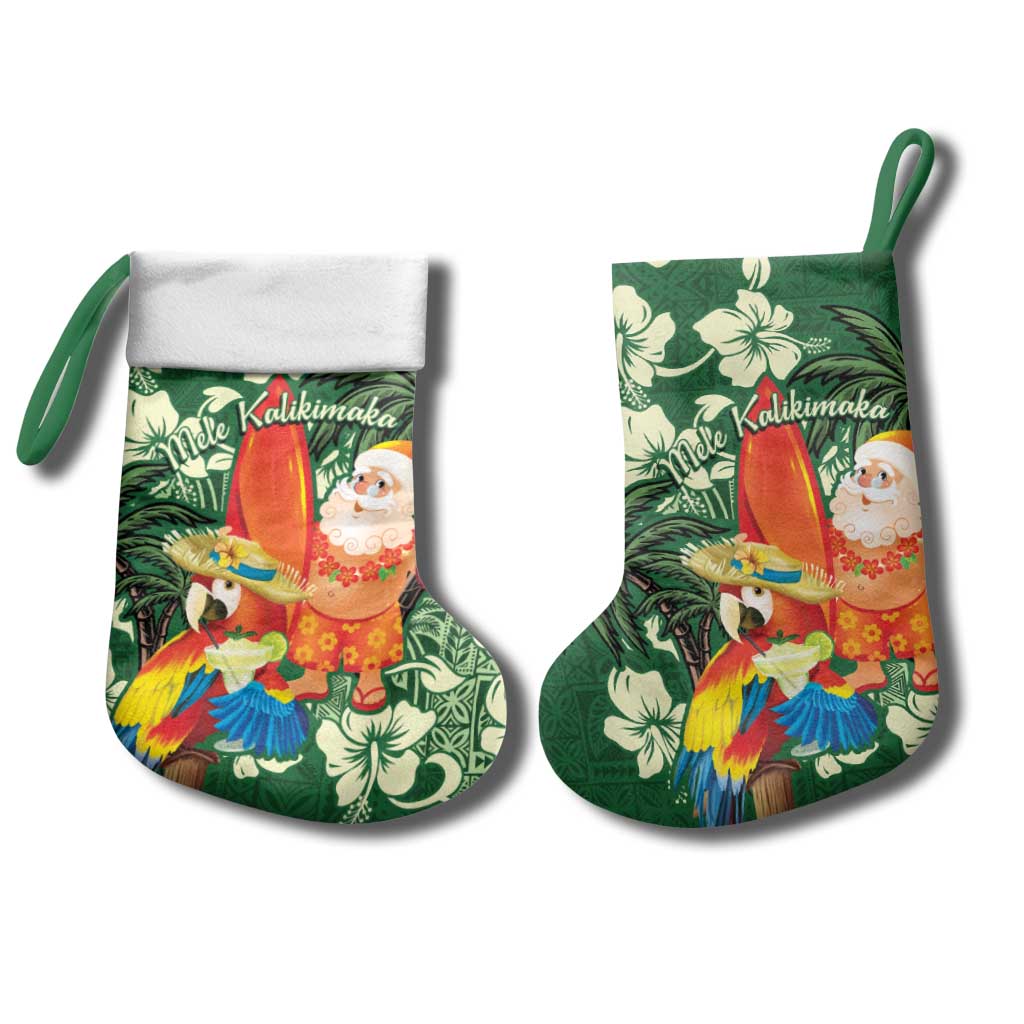 Moss Green Tropical Christmas Hawaii Tapa Christmas Stocking Aloha Santa Drink Party - Wonder Print Shop