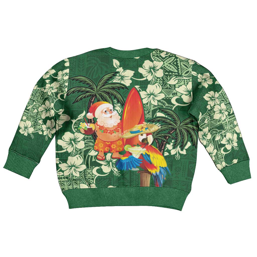 Moss Green Tropical Christmas Hawaii Tapa Kid Ugly Christmas Sweater Aloha Santa Drink Party - Wonder Print Shop