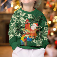 Moss Green Tropical Christmas Hawaii Tapa Kid Ugly Christmas Sweater Aloha Santa Drink Party - Wonder Print Shop