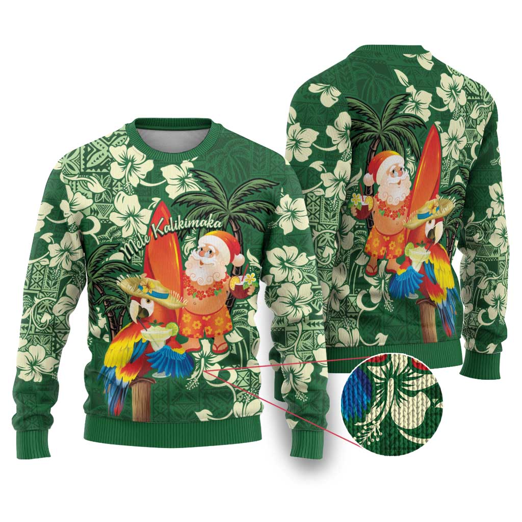 Moss Green Tropical Christmas Hawaii Tapa Ugly Christmas Sweater Aloha Santa Drink Party - Wonder Print Shop