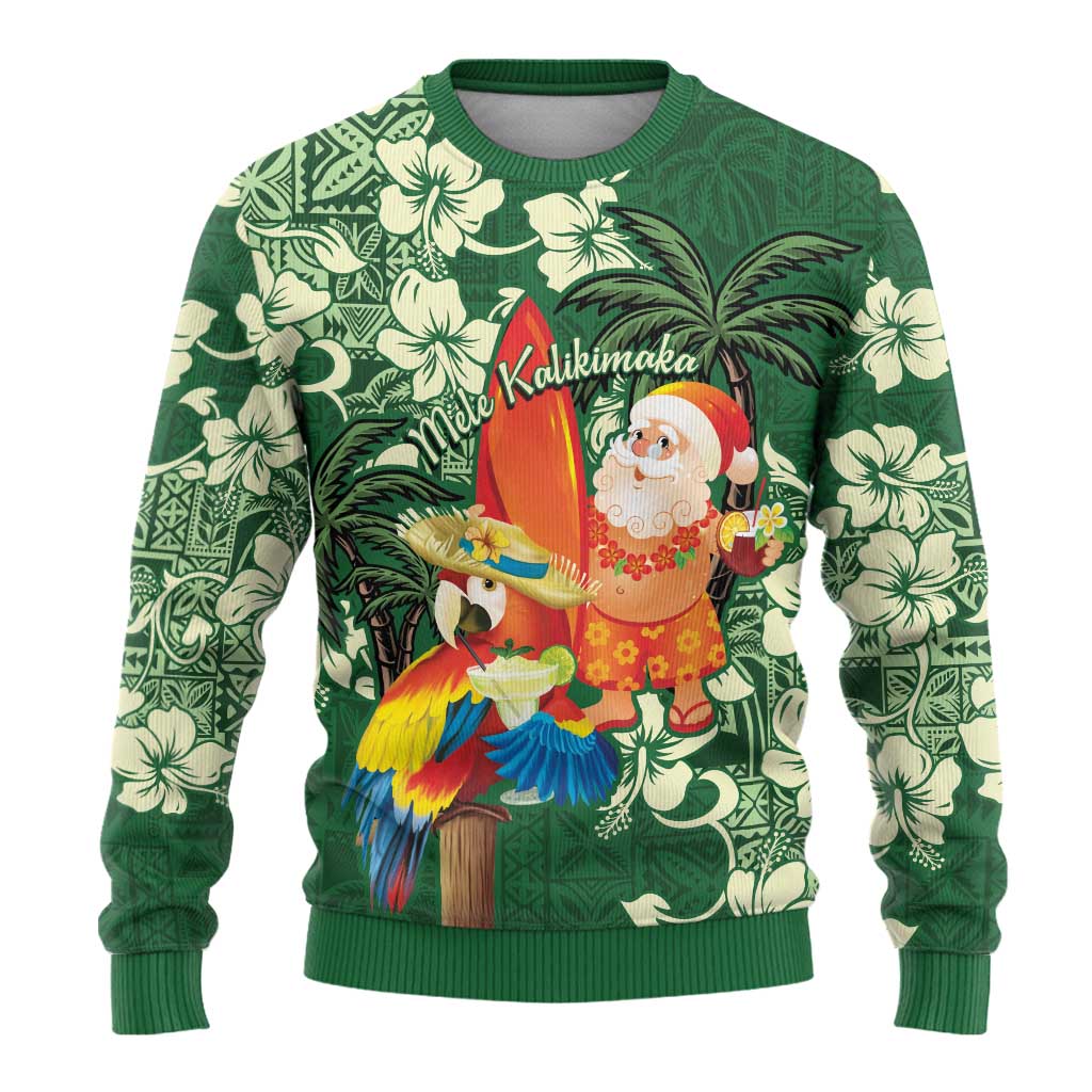Moss Green Tropical Christmas Hawaii Tapa Ugly Christmas Sweater Aloha Santa Drink Party - Wonder Print Shop