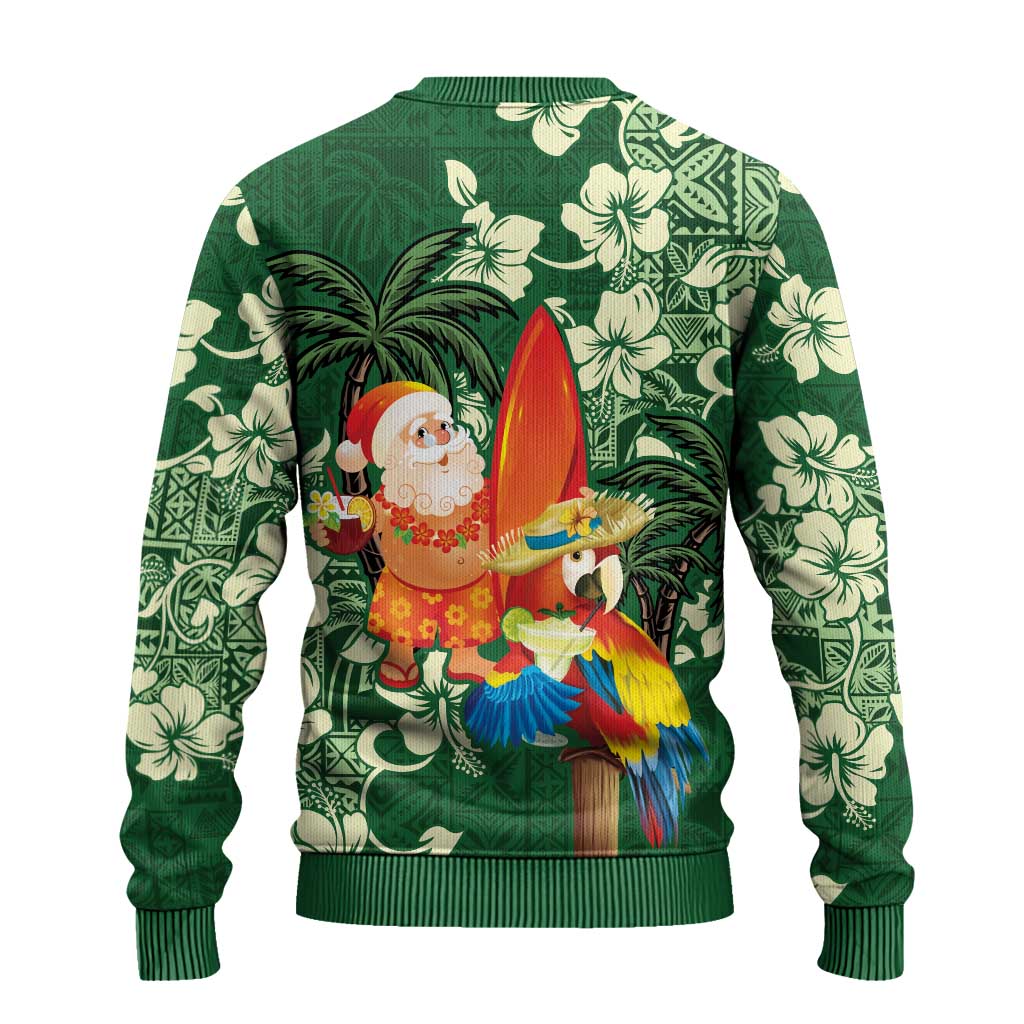Moss Green Tropical Christmas Hawaii Tapa Ugly Christmas Sweater Aloha Santa Drink Party - Wonder Print Shop