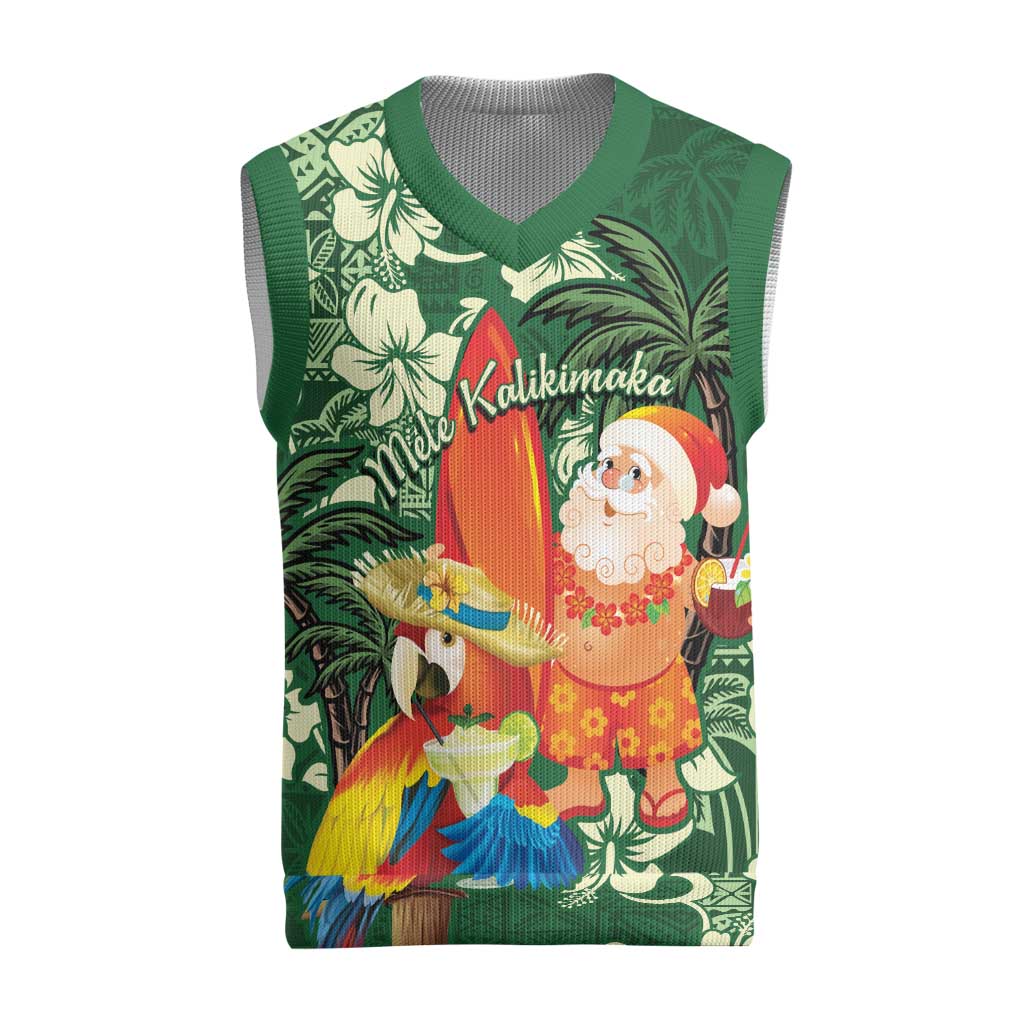 Moss Green Tropical Christmas Hawaii Tapa Christmas Knitted V-Neck Vest Aloha Santa Drink Party - Wonder Print Shop