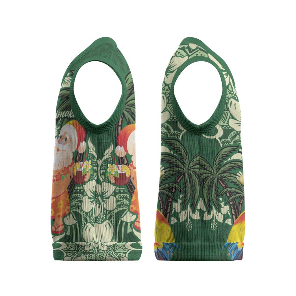 Moss Green Tropical Christmas Hawaii Tapa Christmas Knitted V-Neck Vest Aloha Santa Drink Party - Wonder Print Shop
