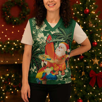 Moss Green Tropical Christmas Hawaii Tapa Christmas Knitted V-Neck Vest Aloha Santa Drink Party - Wonder Print Shop