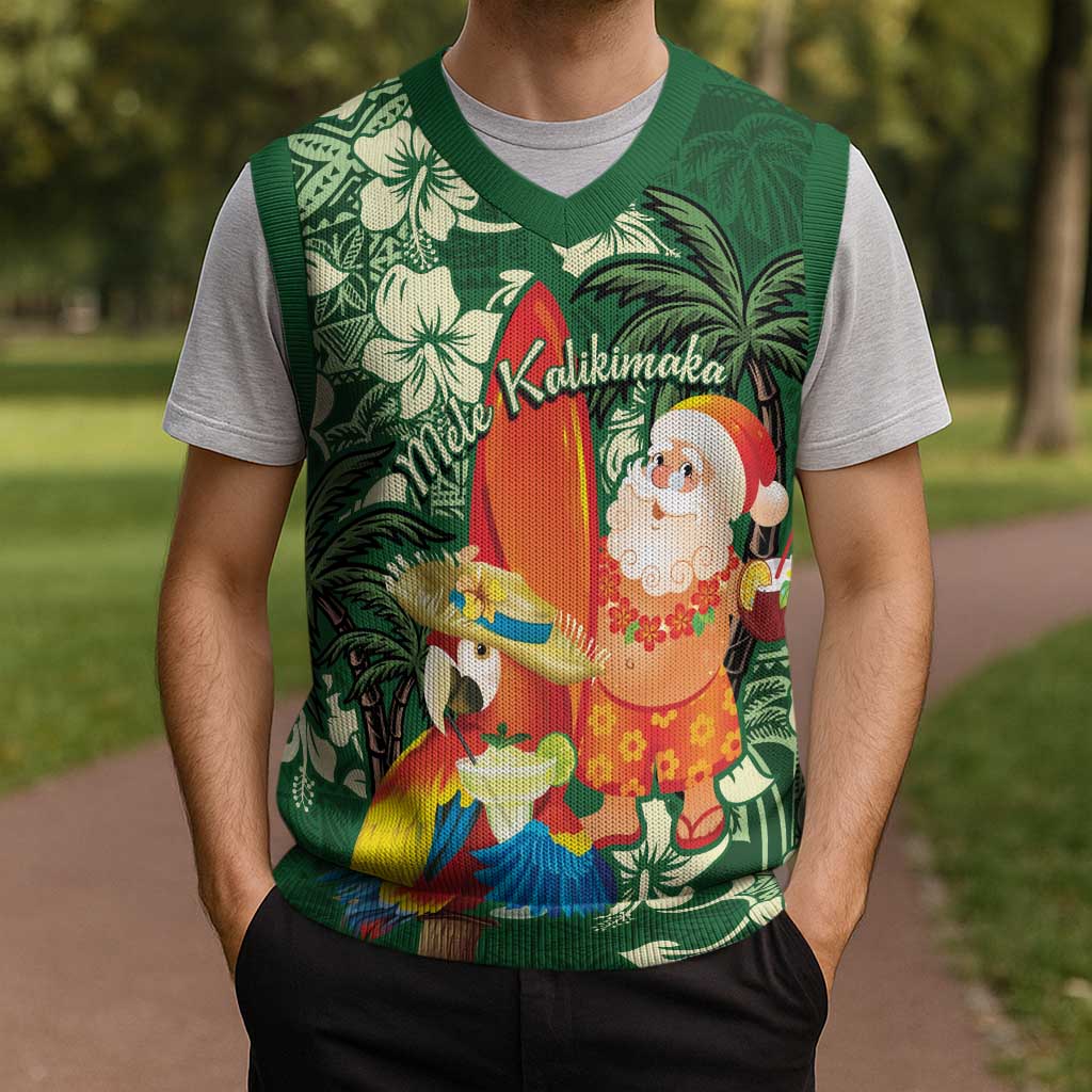 Moss Green Tropical Christmas Hawaii Tapa Christmas Knitted V-Neck Vest Aloha Santa Drink Party - Wonder Print Shop
