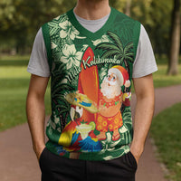 Moss Green Tropical Christmas Hawaii Tapa Christmas Knitted V-Neck Vest Aloha Santa Drink Party - Wonder Print Shop