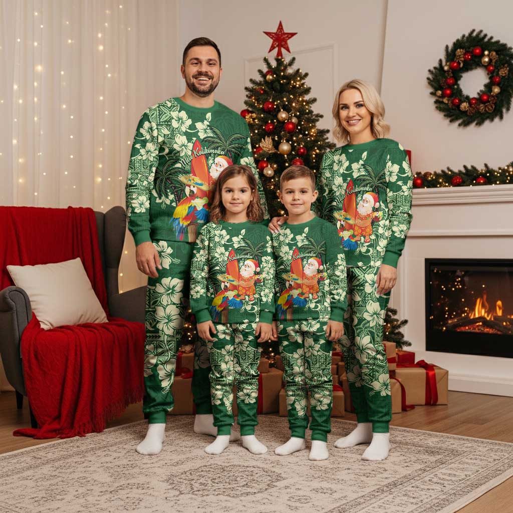 Moss Green Tropical Christmas Hawaii Tapa Christmas Pajama Set Aloha Santa Drink Party - Wonder Print Shop