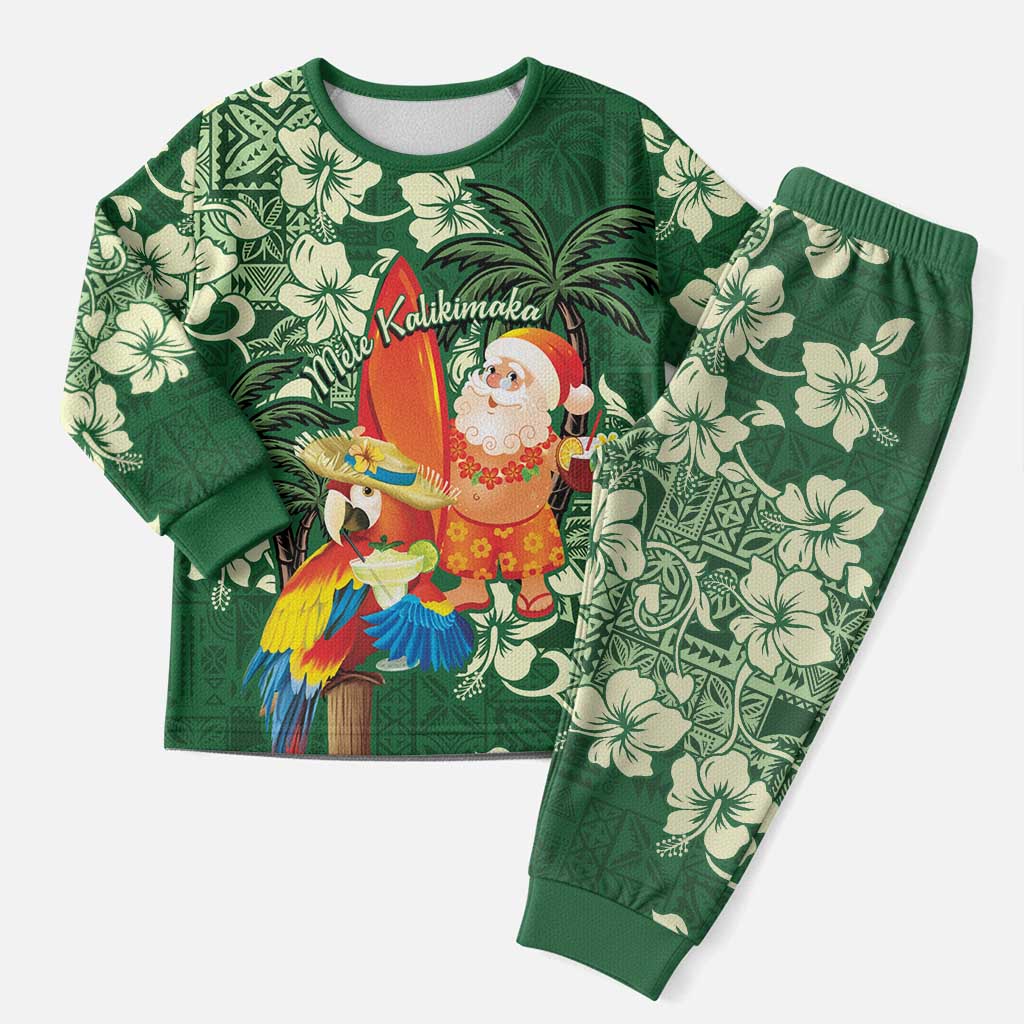 Moss Green Tropical Christmas Hawaii Tapa Christmas Pajama Set Aloha Santa Drink Party - Wonder Print Shop