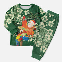 Moss Green Tropical Christmas Hawaii Tapa Christmas Pajama Set Aloha Santa Drink Party - Wonder Print Shop