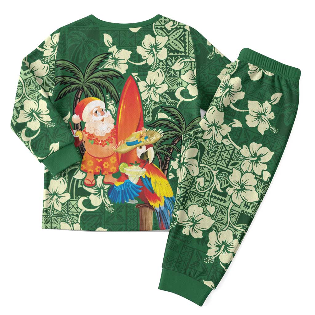 Moss Green Tropical Christmas Hawaii Tapa Christmas Pajama Set Aloha Santa Drink Party - Wonder Print Shop