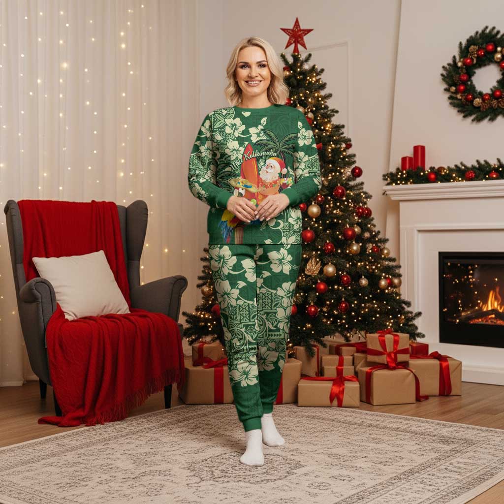 Moss Green Tropical Christmas Hawaii Tapa Christmas Pajama Set Aloha Santa Drink Party - Wonder Print Shop