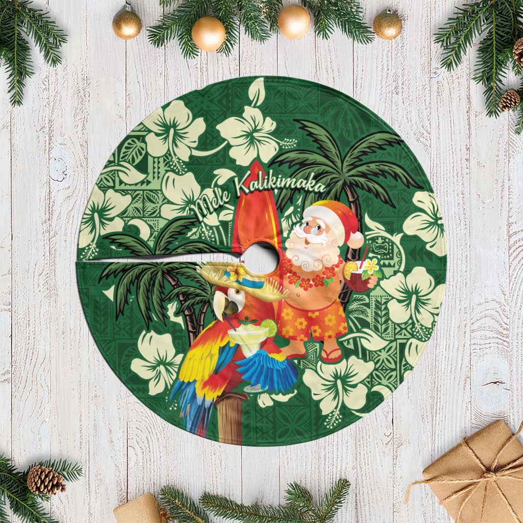 Moss Green Tropical Christmas Hawaii Tapa Tree Skirt Aloha Santa Drink Party - Wonder Print Shop