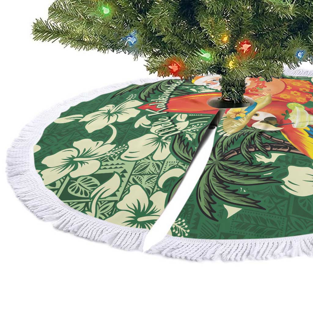 Moss Green Tropical Christmas Hawaii Tapa Tree Skirt Aloha Santa Drink Party - Wonder Print Shop