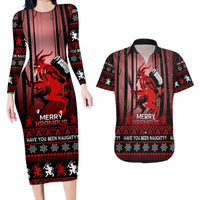 Wonder Print Christmas Couples Matching Long Sleeve Bodycon Dress and Hawaiian Shirt Merry Krampus LT7 - Wonder Print Shop