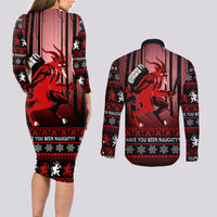 Wonder Print Christmas Couples Matching Long Sleeve Bodycon Dress and Long Sleeve Button Shirt Merry Krampus LT7 - Wonder Print Shop