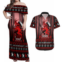 Wonder Print Christmas Couples Matching Off Shoulder Maxi Dress and Hawaiian Shirt Merry Krampus LT7 - Wonder Print Shop