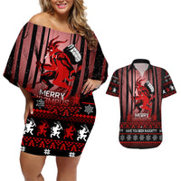 Wonder Print Christmas Couples Matching Off Shoulder Short Dress and Hawaiian Shirt Merry Krampus LT7 - Wonder Print Shop