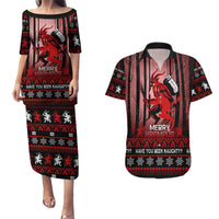 Wonder Print Christmas Couples Matching Puletasi Dress and Hawaiian Shirt Merry Krampus LT7 - Wonder Print Shop