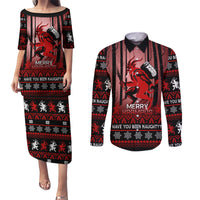 Wonder Print Christmas Couples Matching Puletasi Dress and Long Sleeve Button Shirt Merry Krampus LT7 - Wonder Print Shop