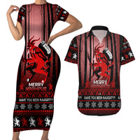 Wonder Print Christmas Couples Matching Short Sleeve Bodycon Dress and Hawaiian Shirt Merry Krampus LT7 - Wonder Print Shop