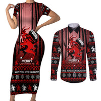 Wonder Print Christmas Couples Matching Short Sleeve Bodycon Dress and Long Sleeve Button Shirt Merry Krampus LT7 - Wonder Print Shop