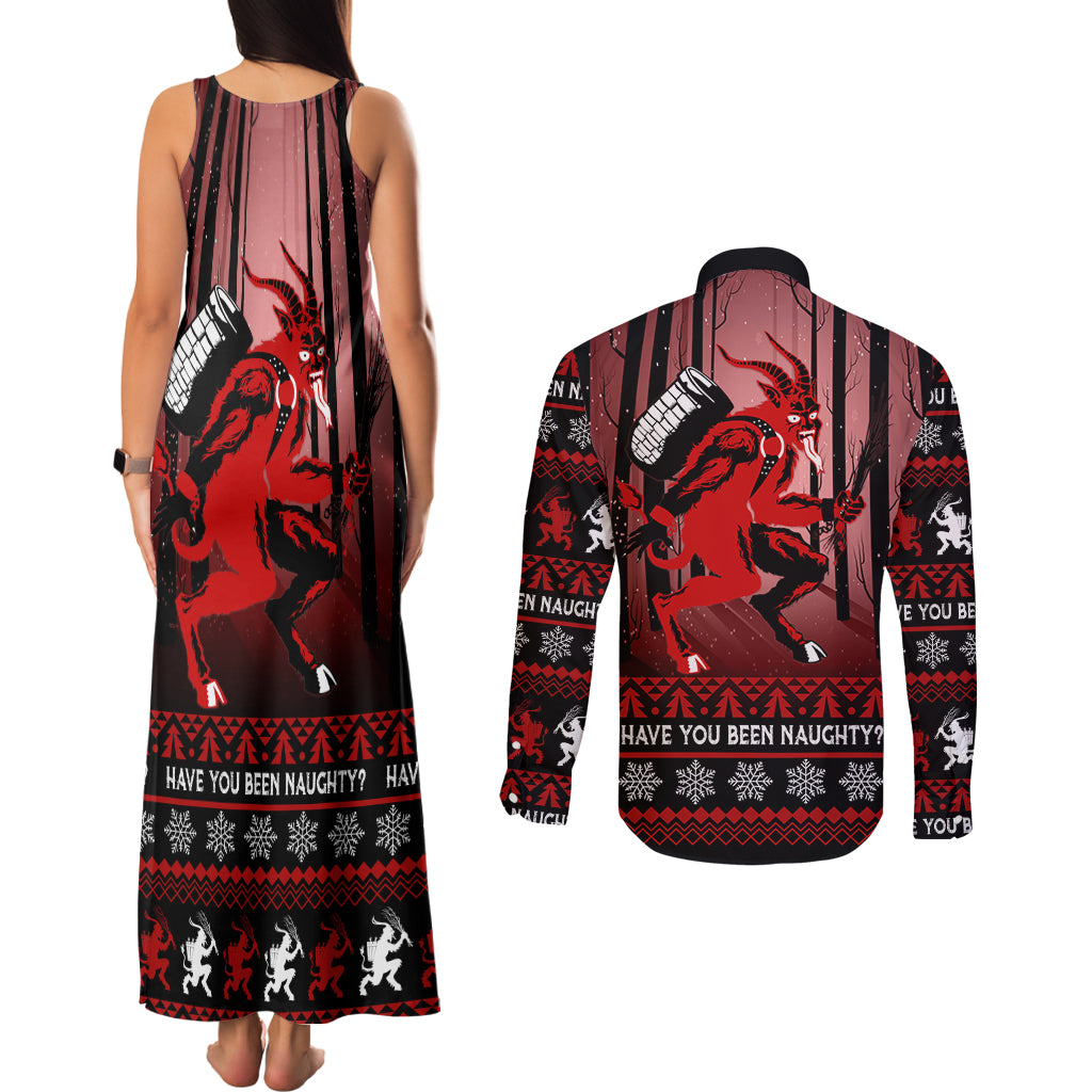 Wonder Print Christmas Couples Matching Tank Maxi Dress and Long Sleeve Button Shirt Merry Krampus LT7 - Wonder Print Shop