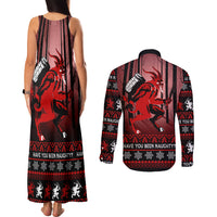 Wonder Print Christmas Couples Matching Tank Maxi Dress and Long Sleeve Button Shirt Merry Krampus LT7 - Wonder Print Shop