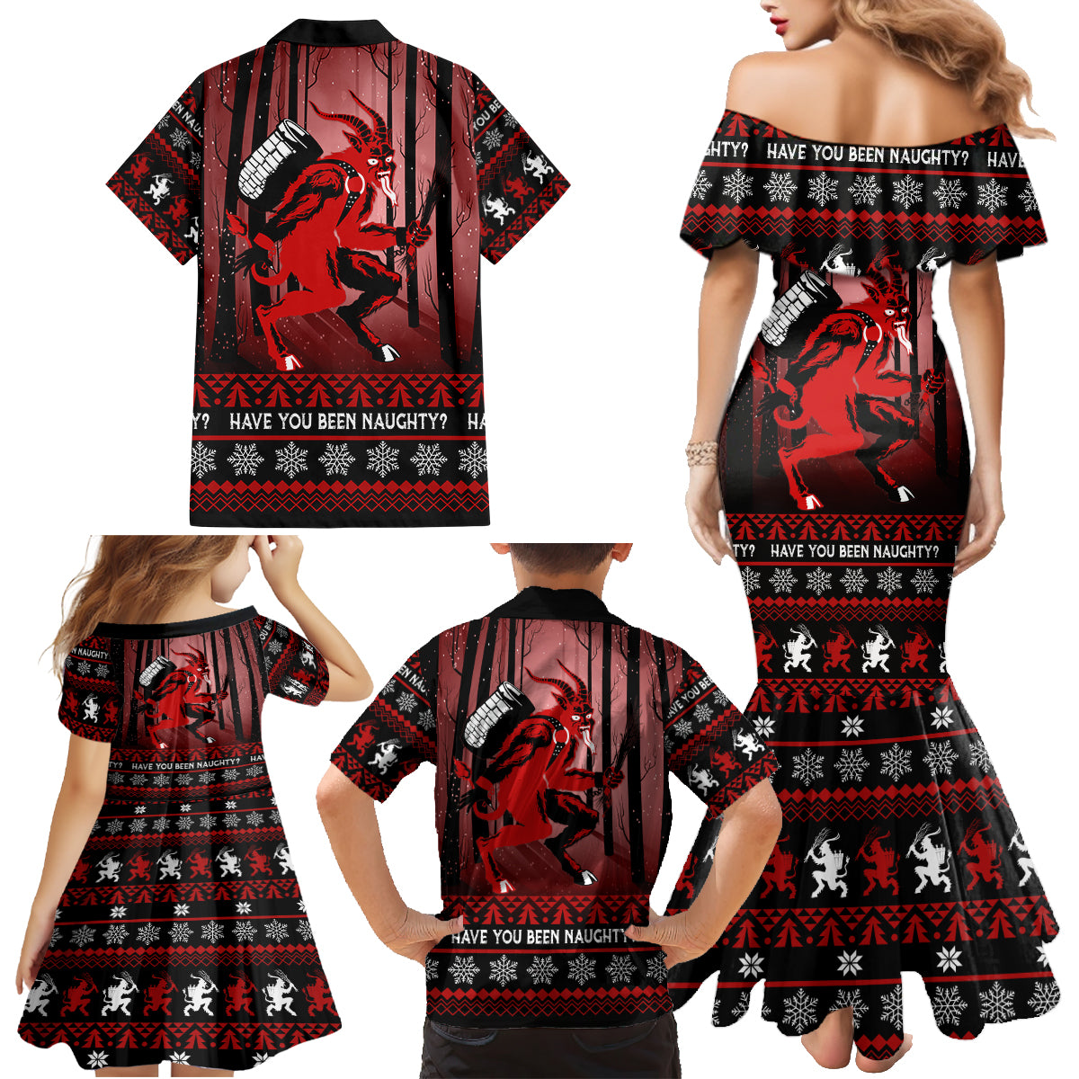 Wonder Print Christmas Family Matching Mermaid Dress and Hawaiian Shirt Merry Krampus LT7 - Wonder Print Shop