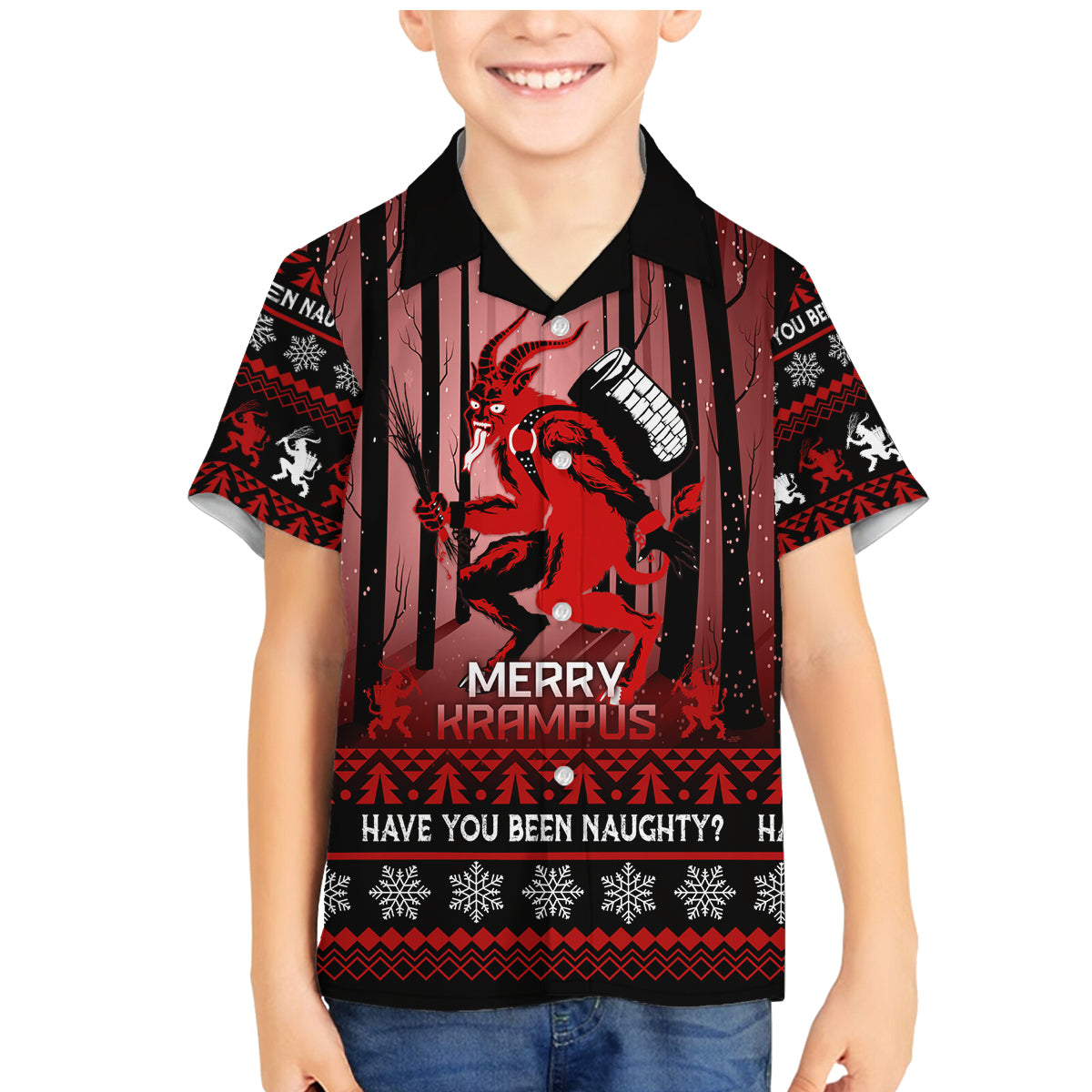 Wonder Print Christmas Family Matching Mermaid Dress and Hawaiian Shirt Merry Krampus LT7 - Wonder Print Shop