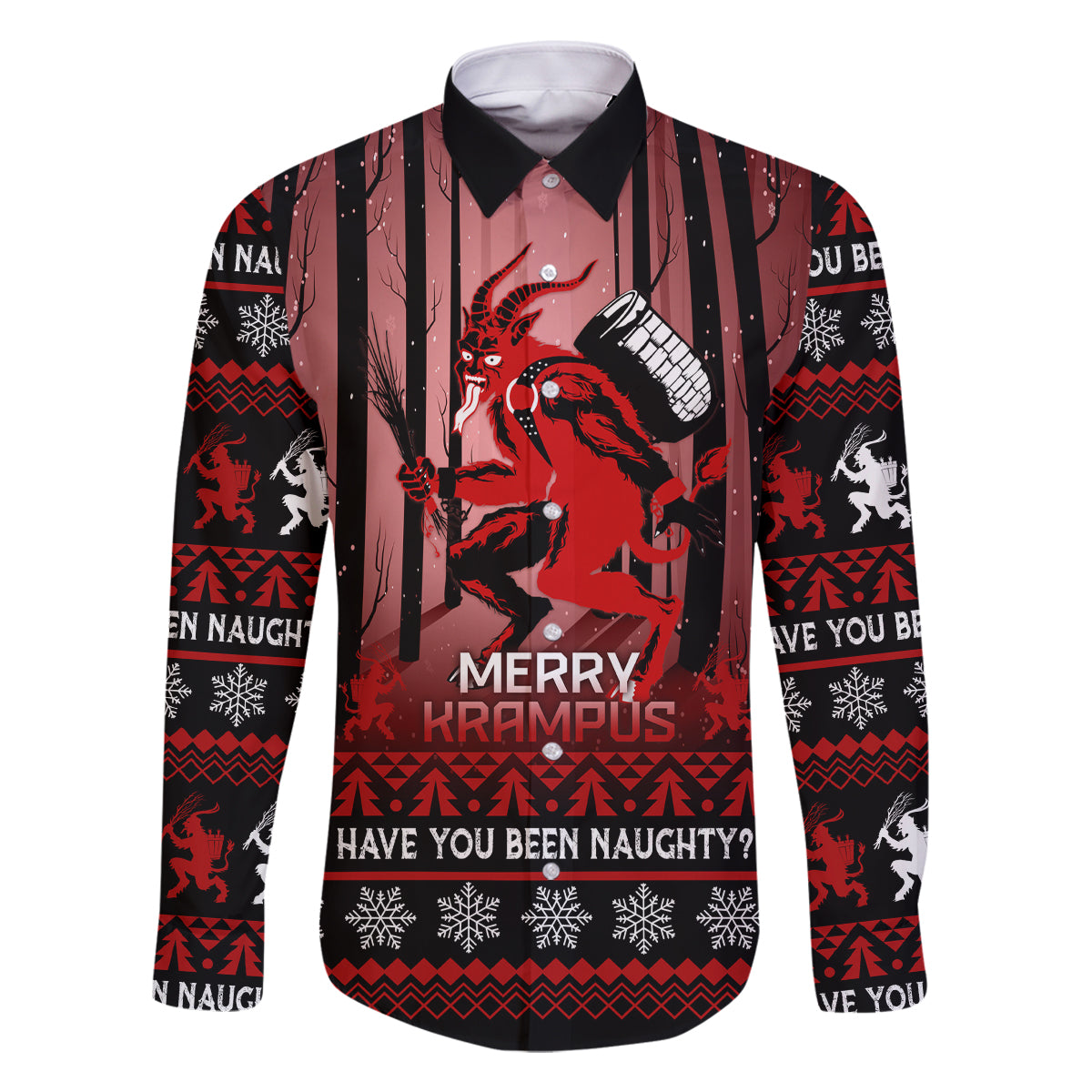 Wonder Print Christmas Family Matching Off Shoulder Long Sleeve Dress and Hawaiian Shirt Merry Krampus - Wonder Print Shop