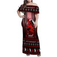 Wonder Print Christmas Family Matching Off Shoulder Maxi Dress and Hawaiian Shirt Merry Krampus LT7 - Wonder Print Shop