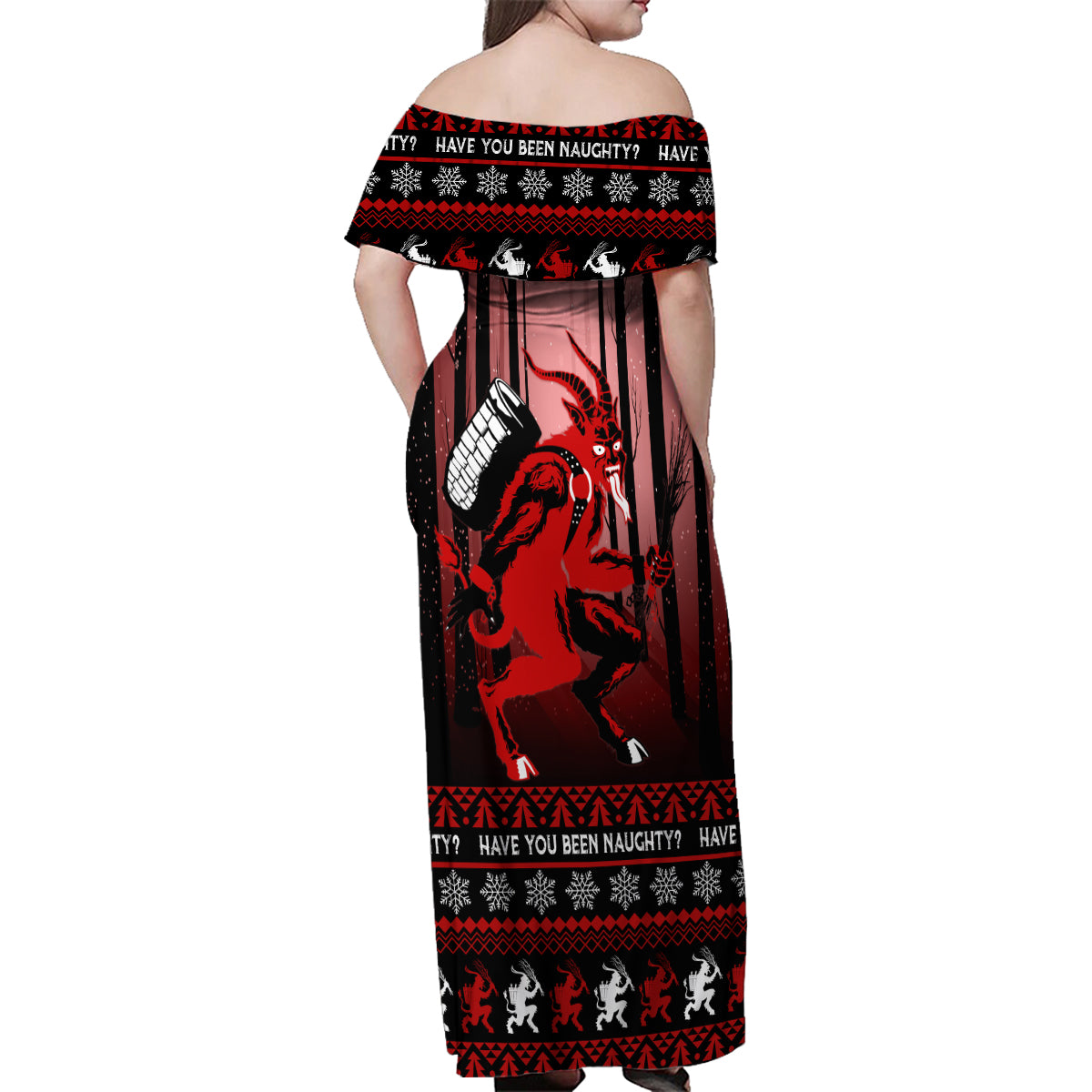 Wonder Print Christmas Family Matching Off Shoulder Maxi Dress and Hawaiian Shirt Merry Krampus LT7 - Wonder Print Shop