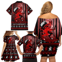 Wonder Print Christmas Family Matching Off Shoulder Short Dress and Hawaiian Shirt Merry Krampus LT7 - Wonder Print Shop
