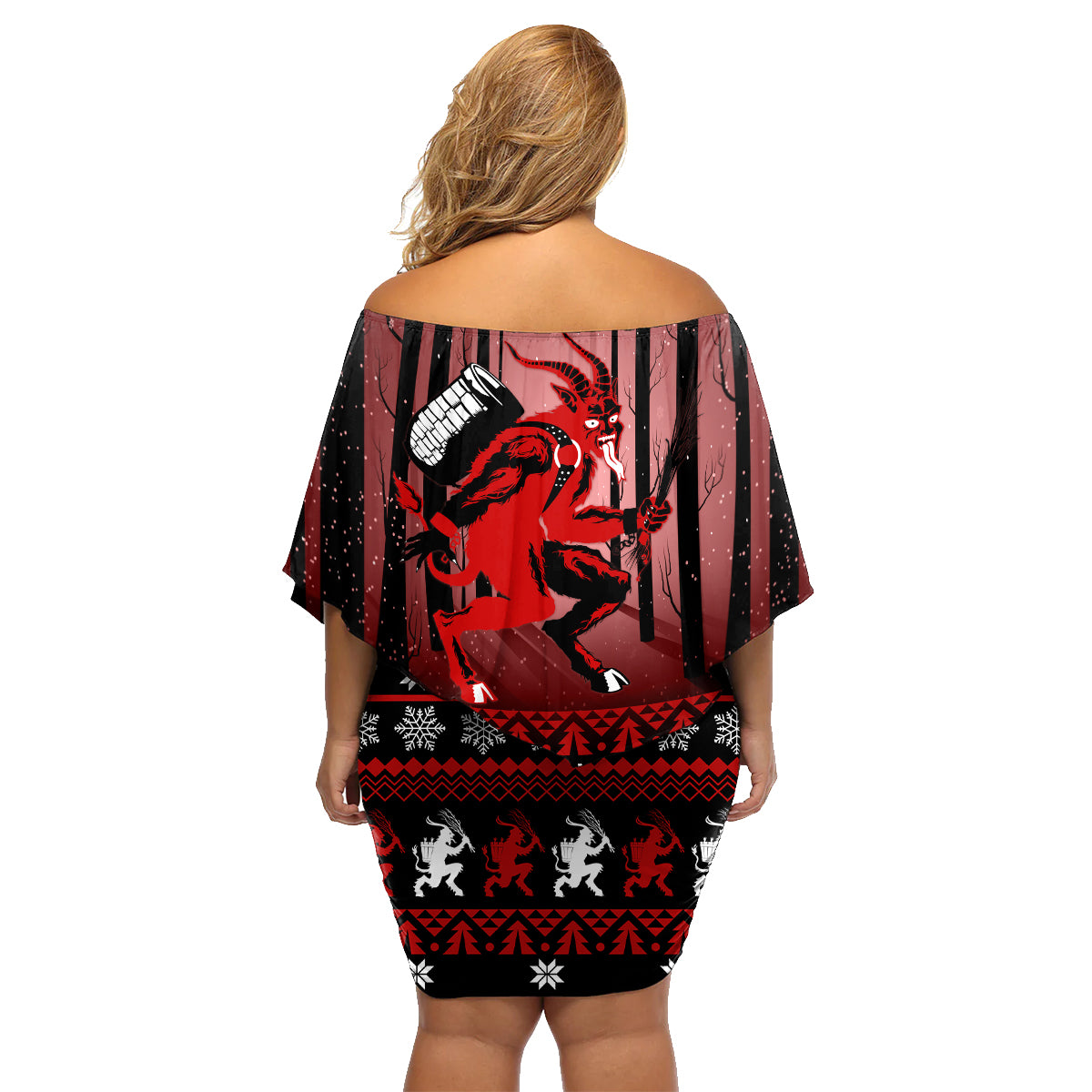 Wonder Print Christmas Family Matching Off Shoulder Short Dress and Hawaiian Shirt Merry Krampus LT7 - Wonder Print Shop