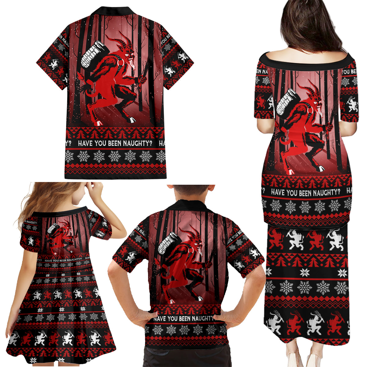 Wonder Print Christmas Family Matching Puletasi Dress and Hawaiian Shirt Merry Krampus - Wonder Print Shop