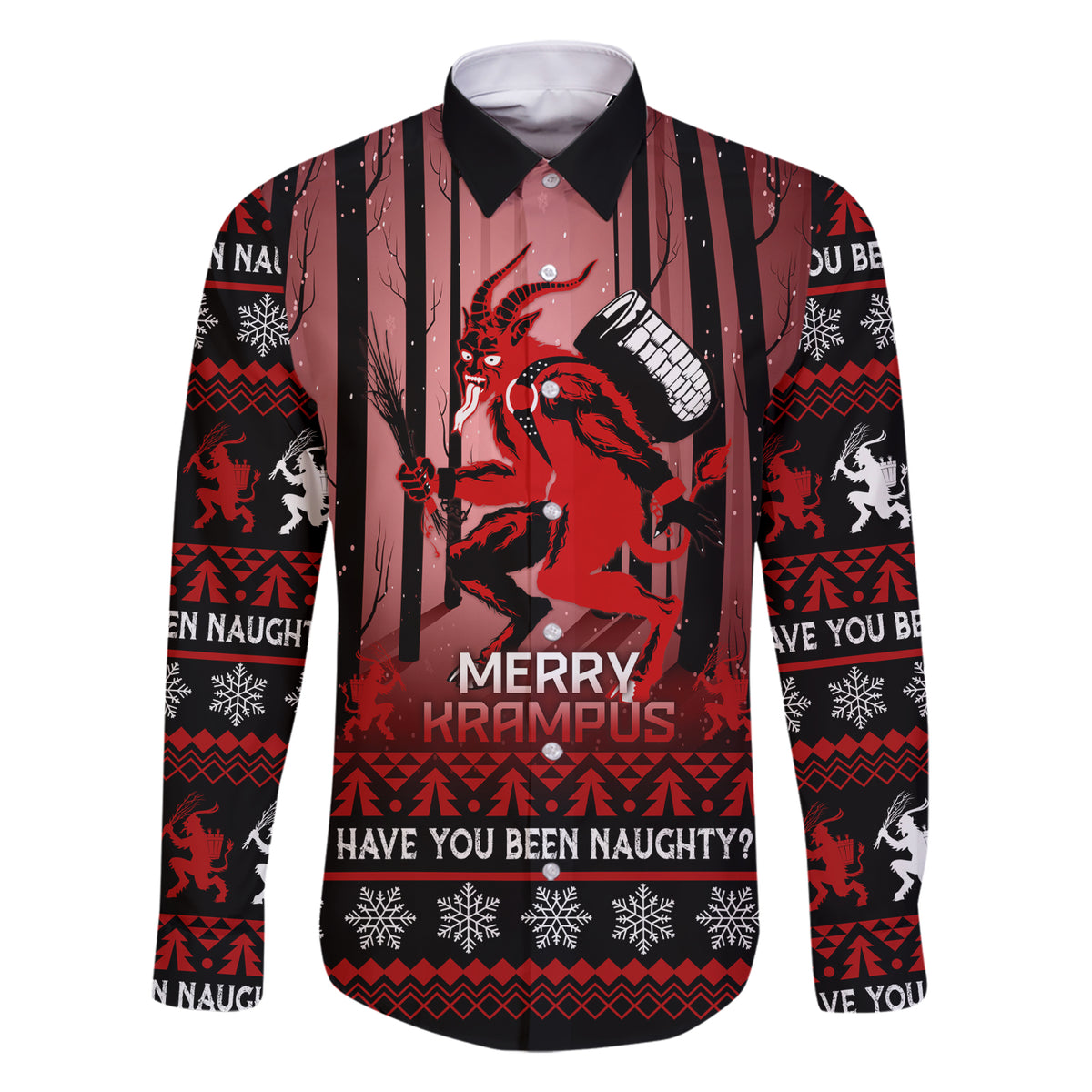Wonder Print Christmas Family Matching Short Sleeve Bodycon Dress and Hawaiian Shirt Merry Krampus - Wonder Print Shop