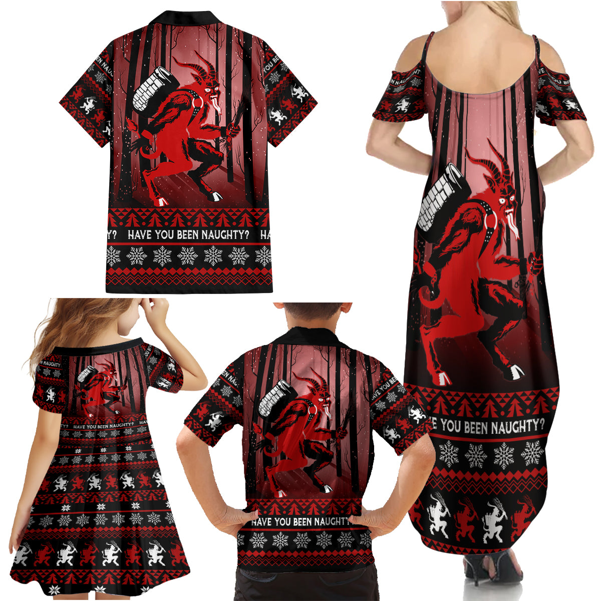 Wonder Print Christmas Family Matching Summer Maxi Dress and Hawaiian Shirt Merry Krampus - Wonder Print Shop