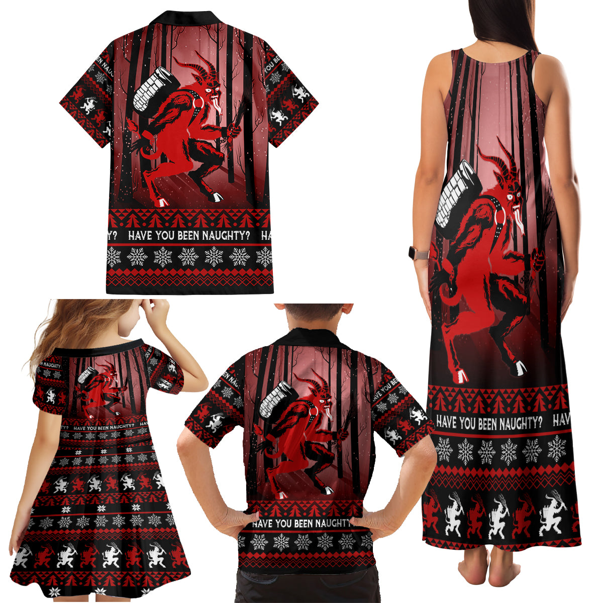 Wonder Print Christmas Family Matching Tank Maxi Dress and Hawaiian Shirt Merry Krampus - Wonder Print Shop