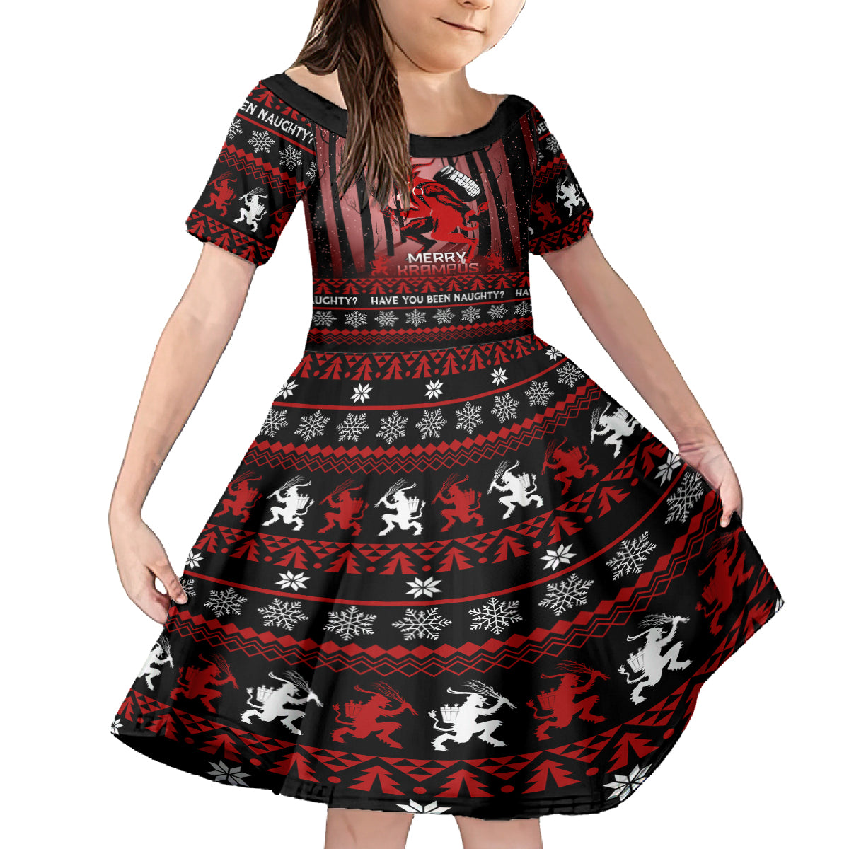 Wonder Print Christmas Kid Short Sleeve Dress Merry Krampus - Wonder Print Shop