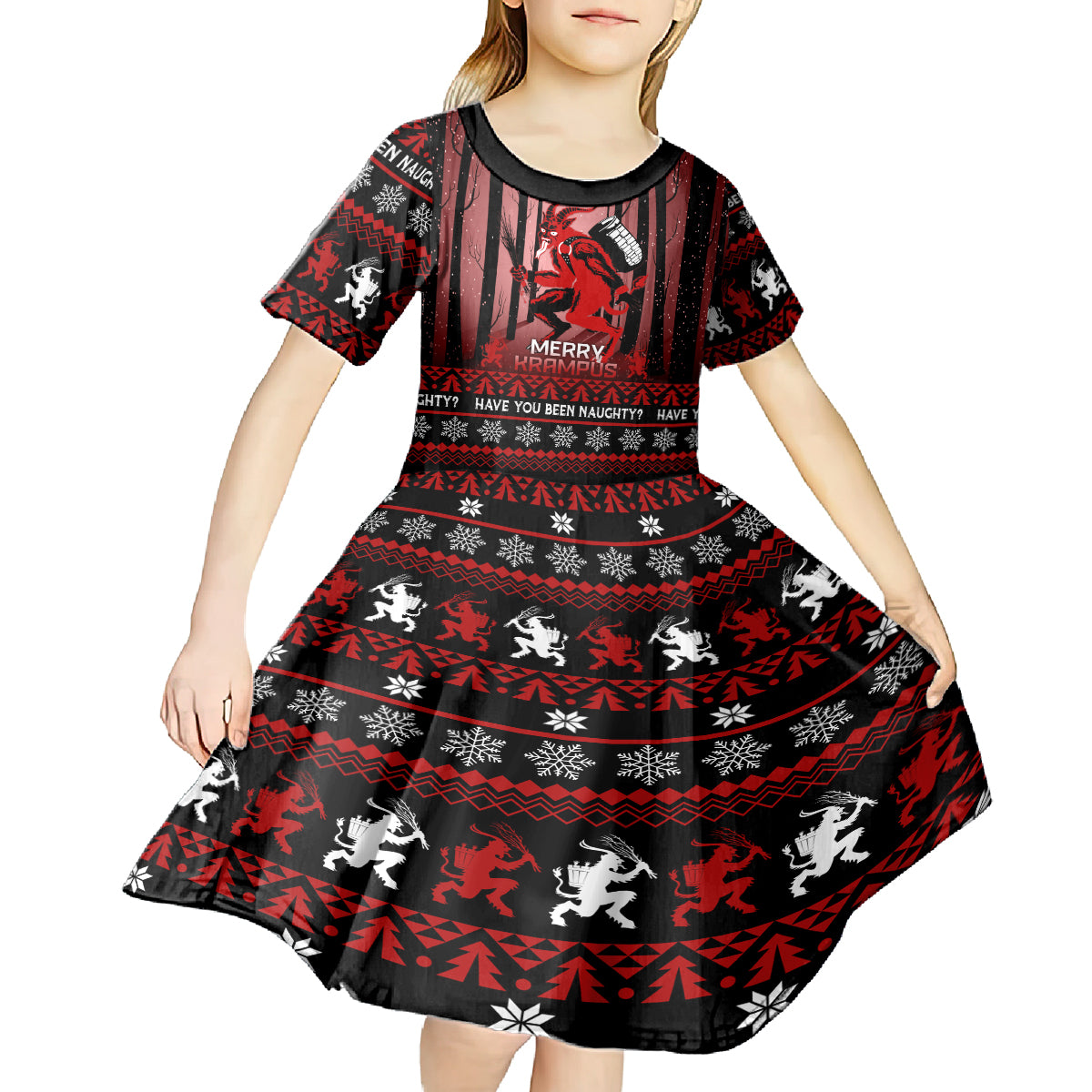Wonder Print Christmas Kid Short Sleeve Dress Merry Krampus - Wonder Print Shop